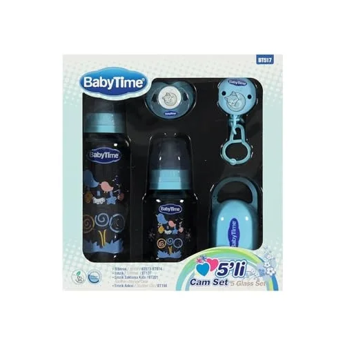 Babytime 5li Cam Biberon Seti, Mavi