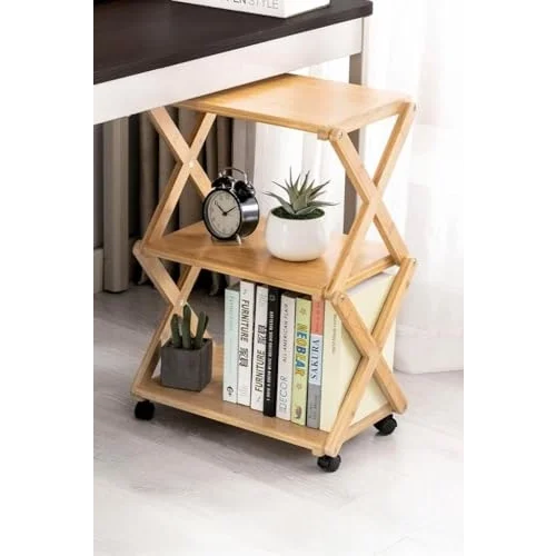 Bambu 3 Raflı Tekerlekli Sehpa Düzenleyici Raf Çok Amaçlı Organizer DB-0023
