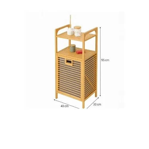 Bambu Çamaşır Sepeti Raflı & Banyo Rafı 40x30x95 cm
