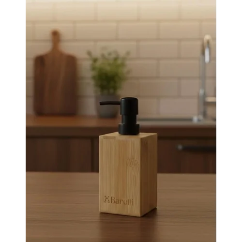 Barotti Bambu Sıvı Sabunluk, Dikdörtgen Tasarım, Siyah Pompalı, Banyo ve Mutfak için Doğal Bambu Sabun Dağıtıcı