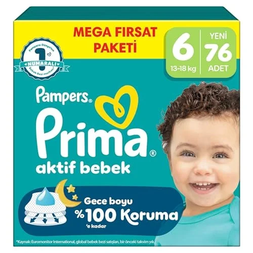 Bebek Bezi Aktif Bebek Mega Fırsat Paketi 6 Beden 76 Adet