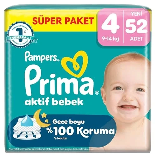 Bebek Bezi Aktif Bebek Süper Paket 4 Beden 52 Adet