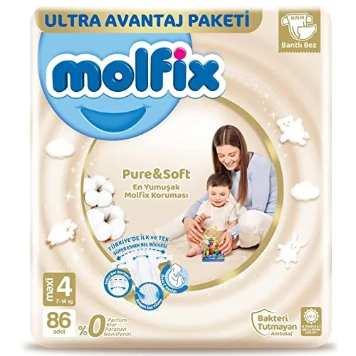Bebek Bezi Pure&Soft Maxi 4 Beden Aylık Paket 86 Adet