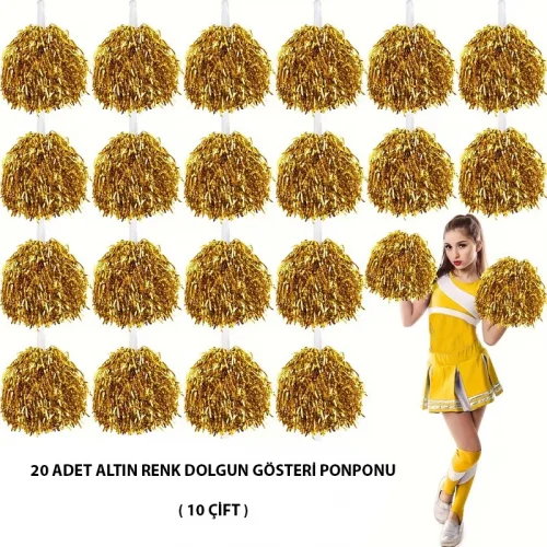 Mey İthalat® 10 Çift ( 20 Adet ) Altın Renk 23 Nisan 19 Mayıs 29 Ekim Okul Gösteri Ponponları