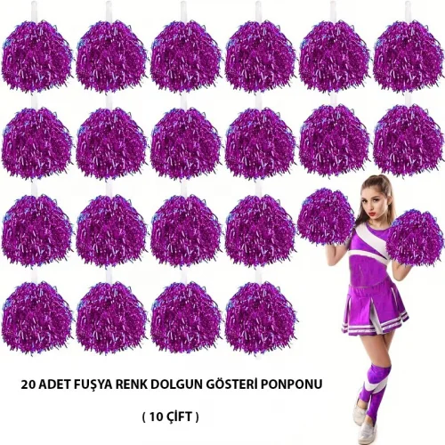 Mey İthalat® 10 Çift ( 20 Adet ) Fuşya Renk 23 Nisan 19 Mayıs 29 Ekim Okul Gösteri Ponponları