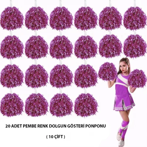 Mey İthalat® 10 Çift ( 20 Adet ) Pembe Renk 23 Nisan 19 Mayıs 29 Ekim Okul Gösteri Ponponları