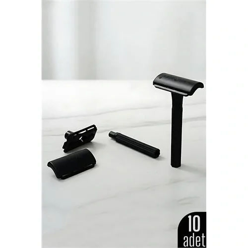 Mey İthalat® 10lu Şık Siyah Plastik Tıraş Aleti – Manuel Tıraş Bıçağı  , Ergonomik Saplı