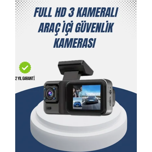 Mey İthalat® 1080P Üç Kameralı Araç Kamerası Wi-Fi Destekli Park Modu ve G-Sensörlü