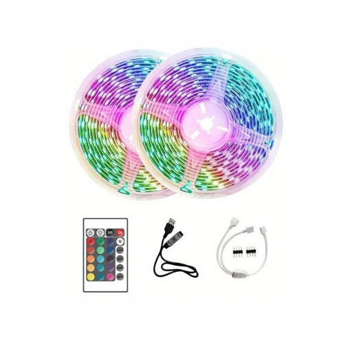 Mey İthalat® 10M Şerit Led İç Mekan Renkli Rgb Şerit Led Kumandalı