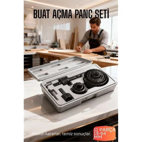 Mey İthalat® 11 Parça Profesyonel Panç Buat Açma Seti - Ahşap ve Alçıpan Delme Testere Seti (19-64 mm)