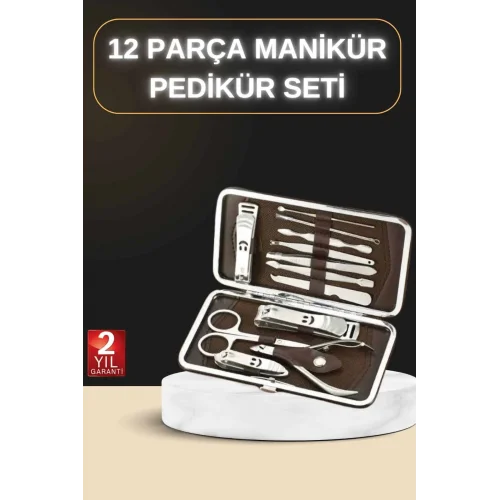 Mey İthalat® 12 Parça Manikür Pedikür Seti Özel Deri Çanta El Ayak Bakımı Akne ve Sivilce Temizleme