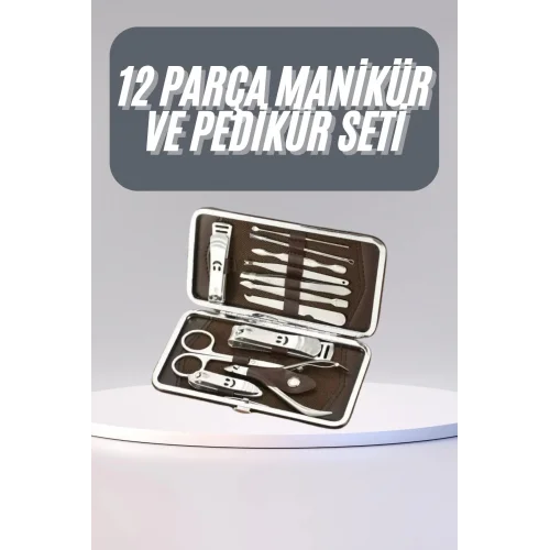 Mey İthalat® 12 Parça Manikür Pedikür Seti Tırnak Bakımı Nasır Temizleme El Ayak Bakımı