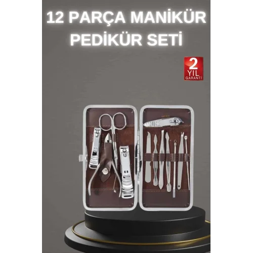 Mey İthalat® 12 Parça Paslanmaz Çelik Kompakt ve Taşınabilir Manikür Makası Tırnak Makası