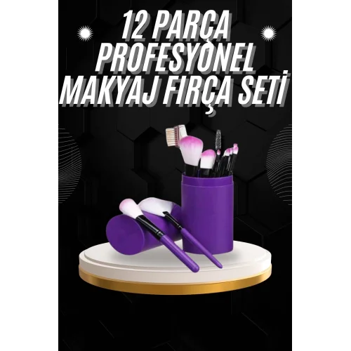 Mey İthalat® 12 Parça Profesyonel Makyaj Fırçası Far Fırçası Allık Fırçası Yumuşak Kıllı