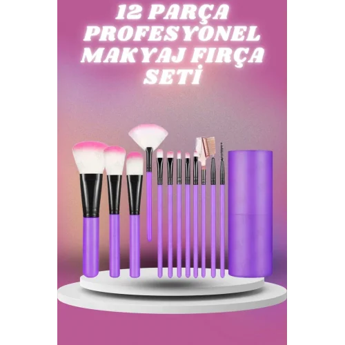 Mey İthalat® 12 Parça Profesyonel Makyaj Seti Yumuşak Kıllı Yüz ve Göz Makyajına Uygun