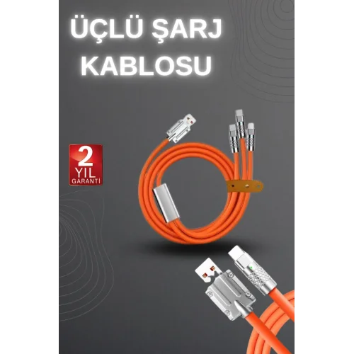 Mey İthalat® 120W Hızlı Şarj Kablosu Turuncu Yüksek Güç Kapasitesi Çoklu Şarj Girişi