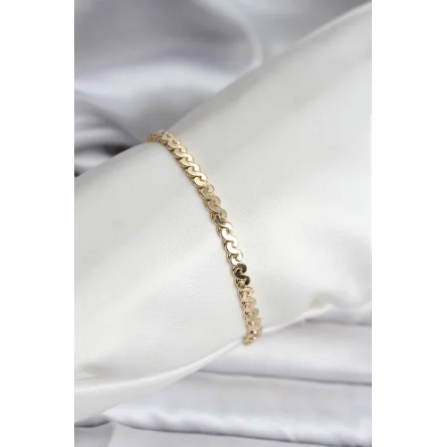 Mey İthalat® 14K Gold Renk Kaplama Ezme Yılan Zincir Model CM Kadın Bileklik