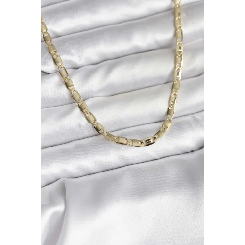 Mey İthalat® 14K Gold Renk Kaplama Plaka Ezme Model Zincirli CM Kadın Kolye