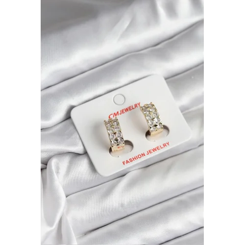 Mey İthalat® 14K Gold Renk Kaplama Zirkon Taşlı CM Kadın Küpe