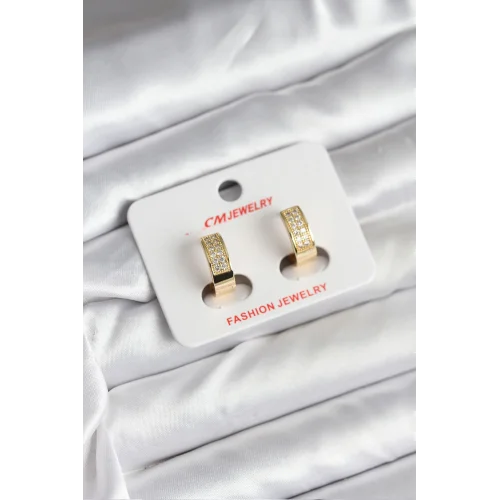 Mey İthalat® 14K Gold Renk Kaplama Zirkon Taşlı Halka CM Kadın Küpe