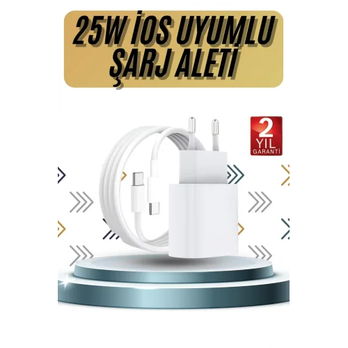 Mey İthalat® 15/Pro/Pro Max 20W İOS Uyumlu Hızlı Şarj Aleti Adaptörlü Beyaz