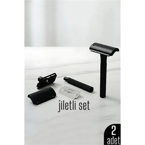 Mey İthalat® 2li Şık Siyah Plastik Tıraş Aleti – Manuel Tıraş Bıçağı  , Jiletli Ergonomik Saplı