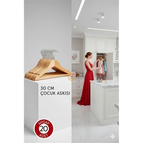 Mey İthalat® 20li Lüks Masif Ahşap Çocuk Askı Seti - Elena Rostova Stil Seçkisi - 30 cm