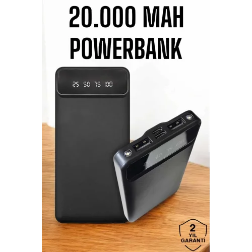 Mey İthalat® 20.000 Mah Led Işıklı LCD Ekran USB Girişli Type-C Lightning Powerbank