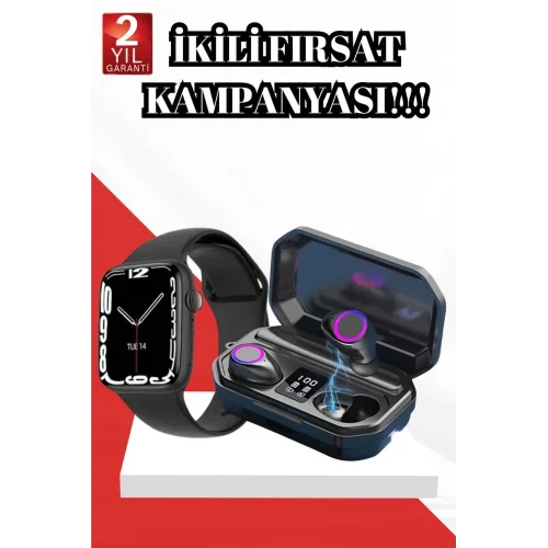Mey İthalat® 2025 Model Akıllı Saat ve Bluetooth Kulaklık 5.0 Bluetooth Bağlantılı Dokunmatik Ekran