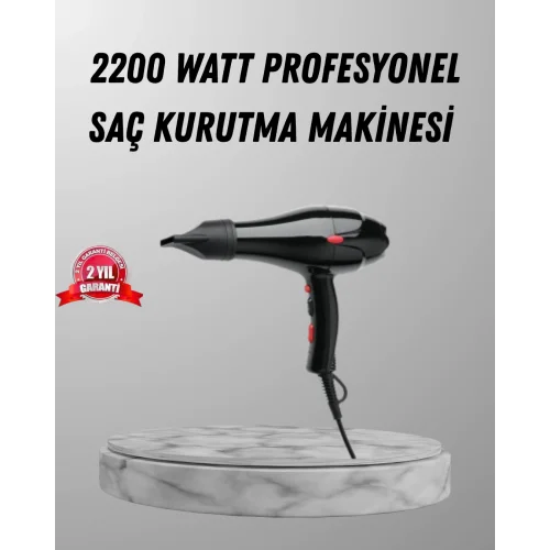 Mey İthalat® 2200W Fön Makinesi – Profesyonel AC Motor, Soğuk ve Sıcak Üfleme