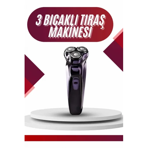 Mey İthalat® 3 Bıçaklı Döner Başlıklı Sakal Sıfır Alma Tıraş Makinesi Profesyonel Paslanmaz Çelik