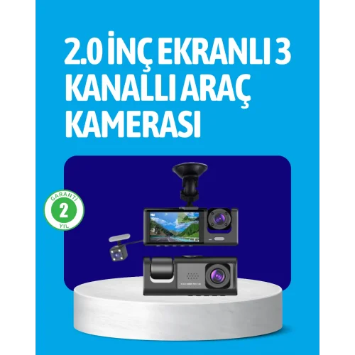 Mey İthalat® 3 Kameralı Araç İçi Kayıt Cihazı  Suya ve Toza Dayanıklı Tasarım