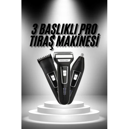 Mey İthalat® 3lü Set Saç Sakal Kesme Traş Makinesi Burun Kılı Alma Tıraş Makinesi