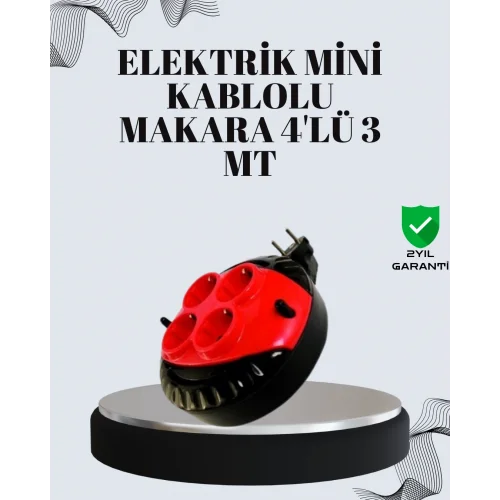 Mey İthalat® 3 Metre Uzatma Kablolu 4 Prizli Makara Kırmızı