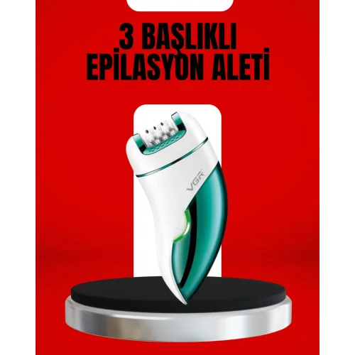 Mey İthalat® 3ü 1 Arada Epilatör Su Geçirmez Metal Başlıklı LED Işıklı 90 Dakika Şarjlı