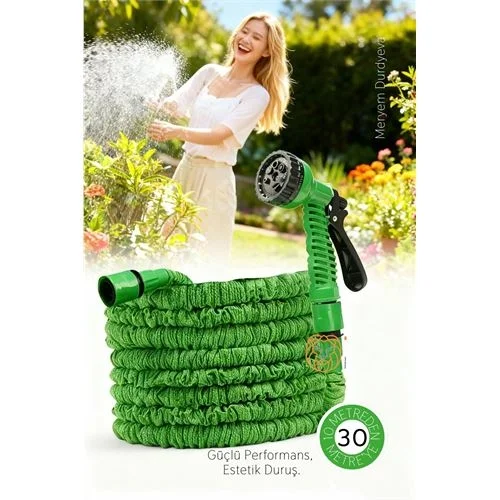 Mey İthalat® 30 Metre Premium Uzayabilen Bahçe Hortumu - 7 Fonksiyonlu Başlık ve Esnek Tasarım