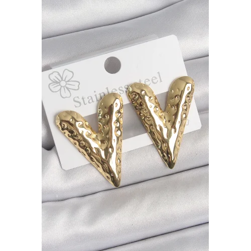Mey İthalat® 316 Çelik Gold Renk İşlemeli Kalp Model Kadın Küpe