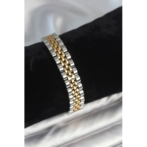 Mey İthalat® 316L Çelik 12 mm Kalınlıkta Gold ve Gümüş Renkli Erkek Bileklik