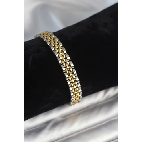 Mey İthalat® 316L Çelik 9 mm Kalınlıkta Gold ve Gümüş Renkli Erkek Bileklik