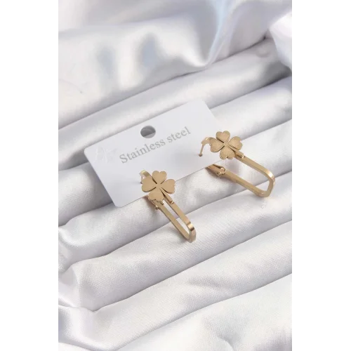 Mey İthalat® 316L Çelik Altın Renk Geometrik Yonca Model Küpe