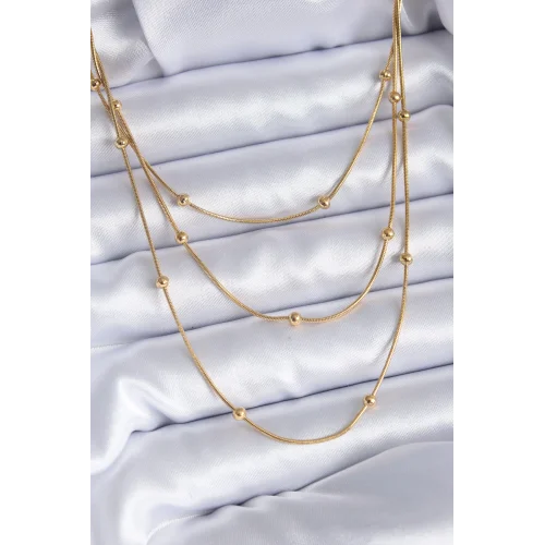 Mey İthalat® 316L Çelik Gold Renk 3lü Minimal Toplu Kadın Kolye