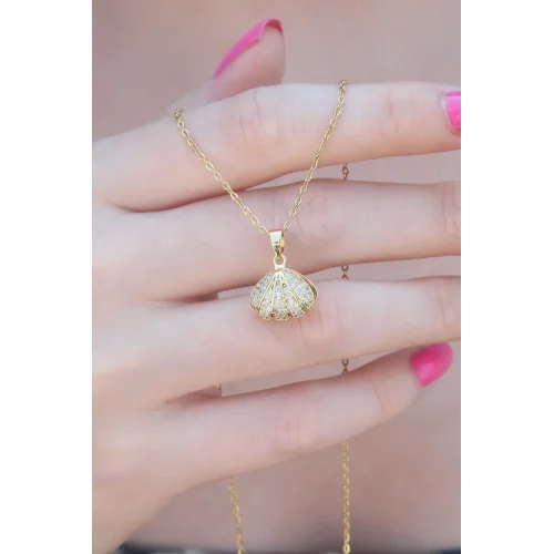 Mey İthalat® 316L Çelik Gold Renk Açılır Midye Model Kadın Kolye