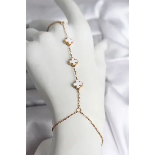 Mey İthalat® 316L Çelik Gold Renk Beyaz Yonca Model Kadın Şahmeran