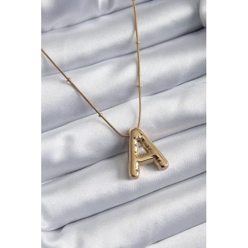 Mey İthalat® 316L Çelik Gold Renk Bubble A Harf Model Kadın Kolye