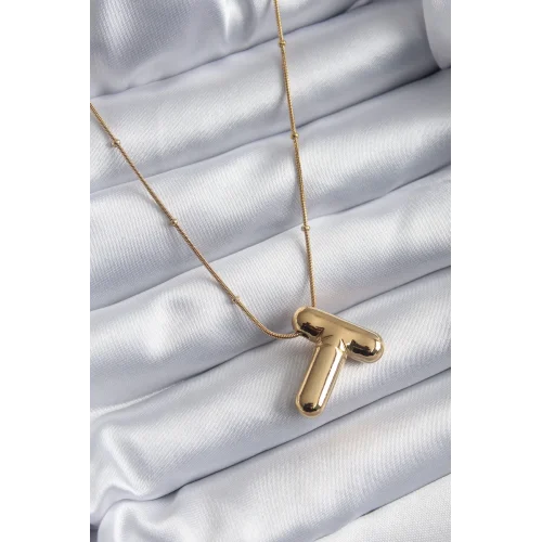 Mey İthalat® 316L Çelik Gold Renk Bubble T Harf Model Kadın Kolye