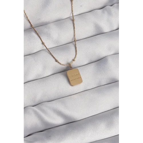 Mey İthalat® 316L Çelik Gold Renk Kare Charm Model Kolye