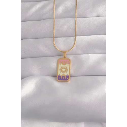 Mey İthalat® 316L Çelik Gold Renk Karışık Mineli Ay Figür Tarot Kolye