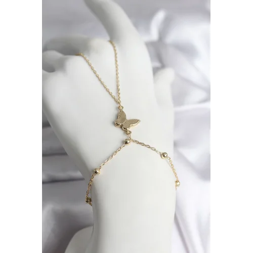 Mey İthalat® 316L Çelik Gold Renk Kelebek Model Kadın Şahmeran