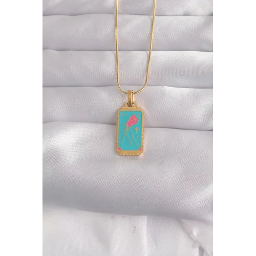 Mey İthalat® 316L Çelik Gold Renk Mavi Mineli Tarot Kolye