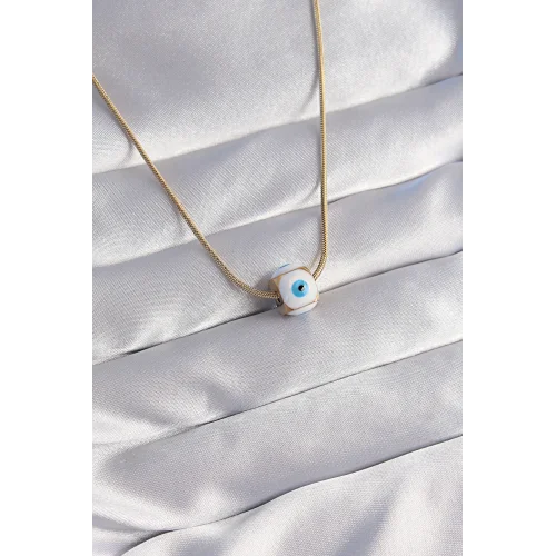 Mey İthalat® 316L Çelik Gold Renk Mineli Nazar Model Kolye